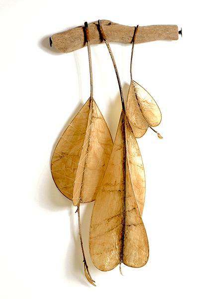 WINNOW 2019 Vesna Breznikar   18W x 35H x 10D willow, parchment, shellac, bronze wire, string, leather, driftwood and steel bolts